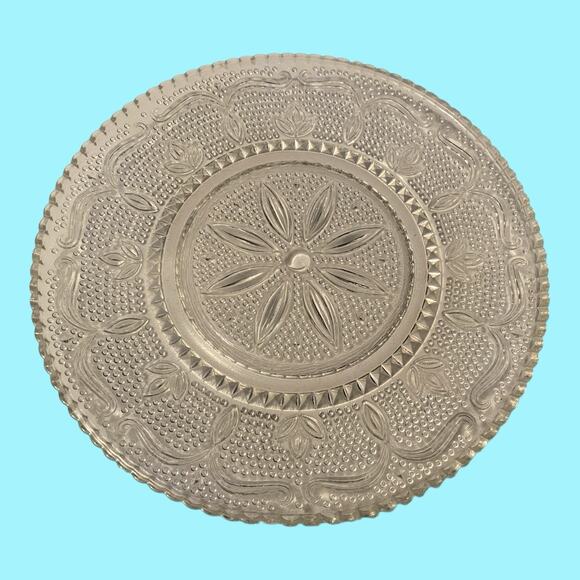 Vtg Set 4 Federal Heritage Clear 9.25” Glass Beaded Dinner Plates Scalloped Rim - Picture 5 of 6